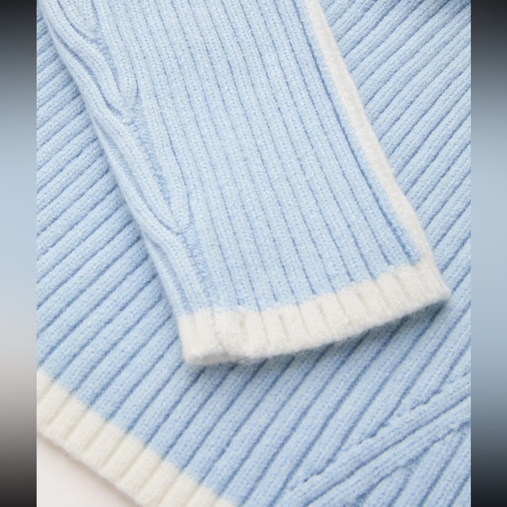 Light Blue Ribbed Zip-Up Sweater - Picture 8 of 11